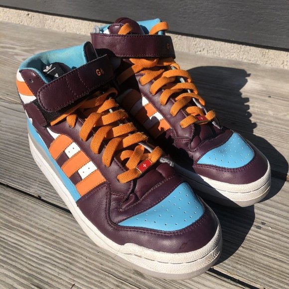 Adidas Mi Custom Forum Mid Size Womens 8.0 Medium Fit Wine Orange Sky Blue (G6) - Picture 2 of 12